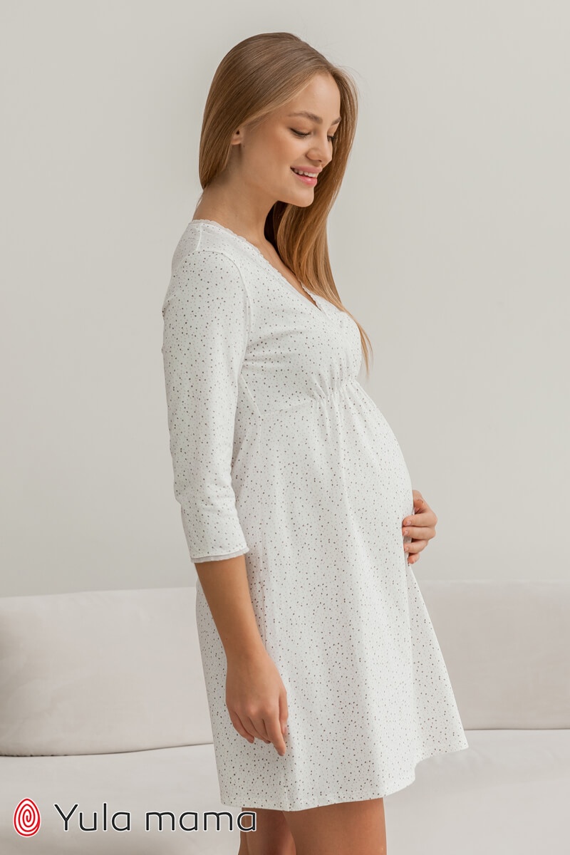 Ночнушки для кормления Ночная сорочка для беременных и кормящих Alisa цветные точки на молочном фоне, Юла Мама