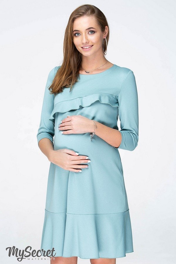 Платье с воланами для беременных и кормящих SIMONA, полынный, Юла мама