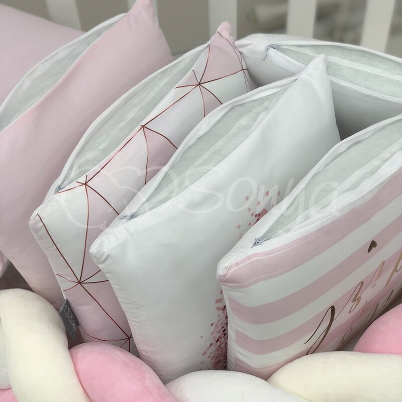 Постільна білизна Комплект постільної білизни в ліжечко Art Design Рожева геометрія + бортик коса, 6 елементів, Маленька Соня