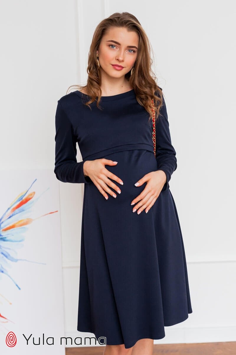 Платье для беременных и кормящих мам Olivia, синяя, Юла мама, Синий, S