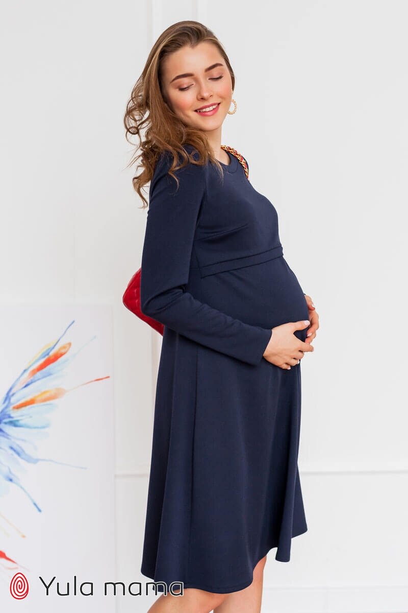 Платье для беременных и кормящих мам Olivia, синяя, Юла мама, Синий, S
