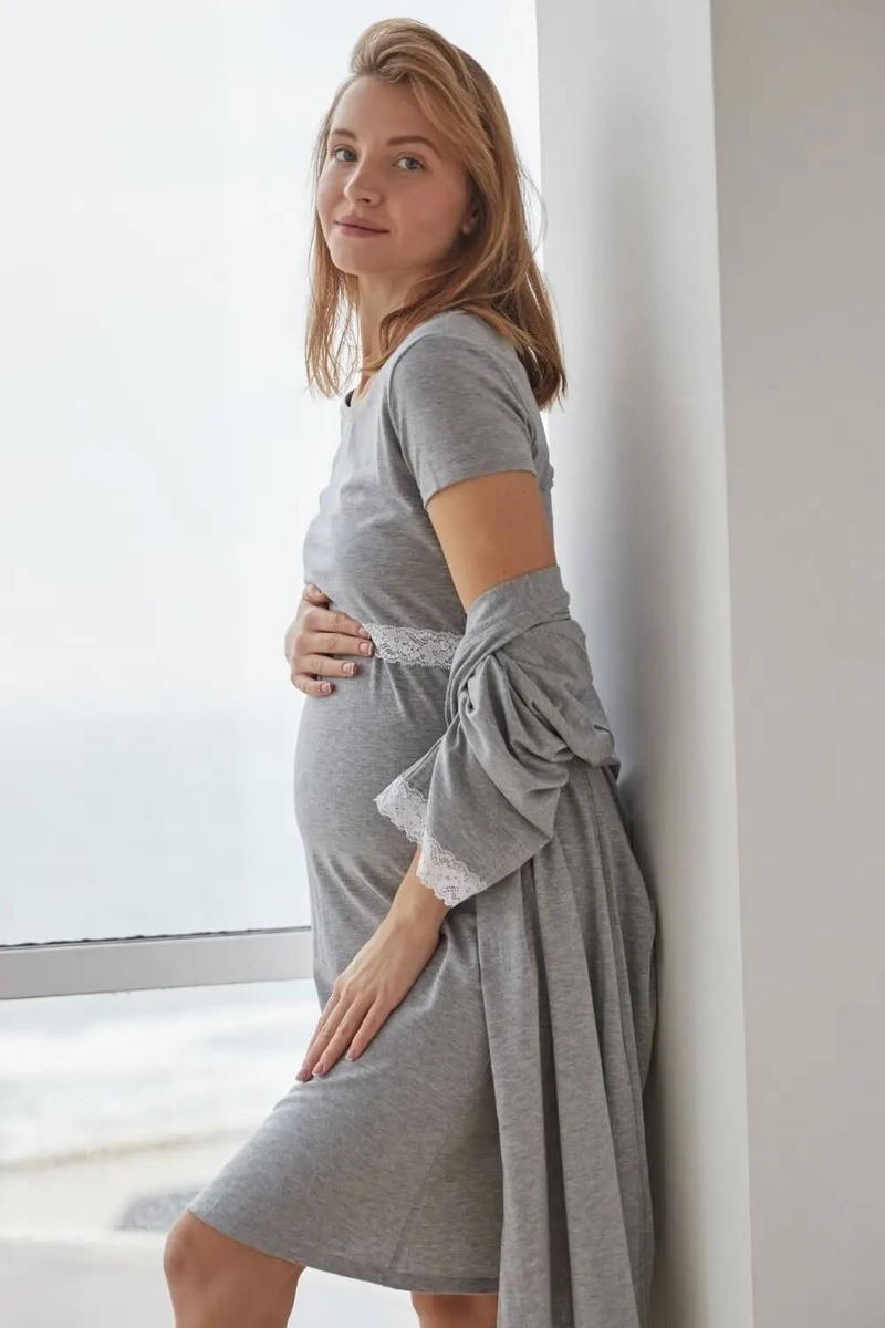 Халаты Комплект халат и ночнушка для беременных и кормящих мам 4299041, серый меланж, To be