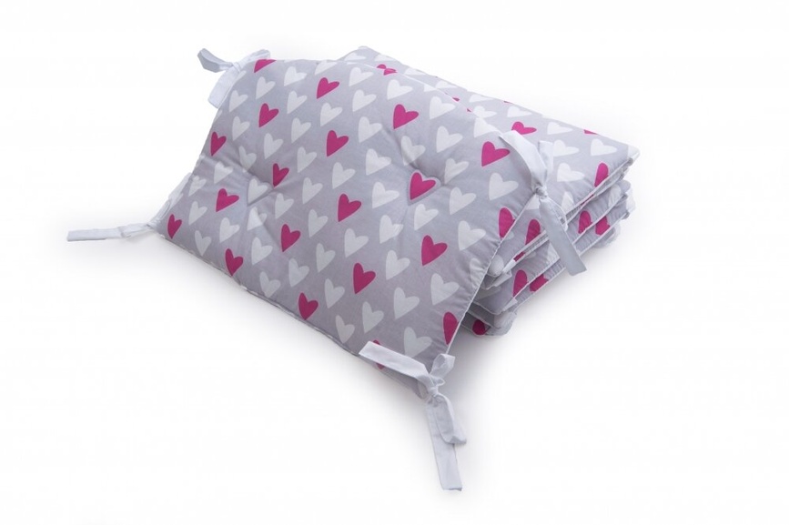 Бортики в ліжечко Бампер Premium стеганый Сердечка, розовый, ТМ Твинс