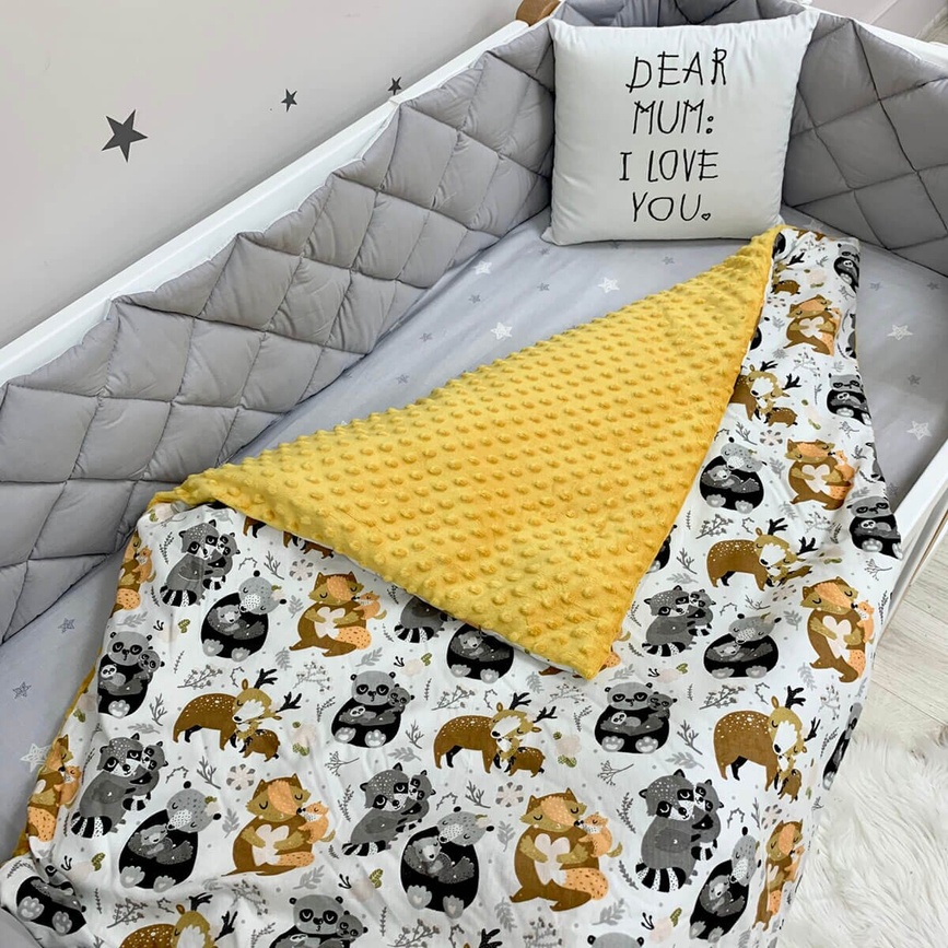 Плед-конверт с одеялом Зверушки с малышами, горчичный, Маленькая Соня