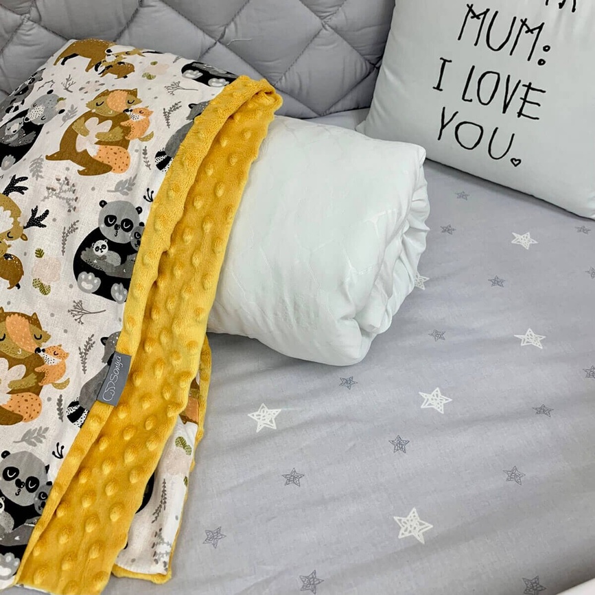 Плед-конверт с одеялом Зверушки с малышами, горчичный, Маленькая Соня