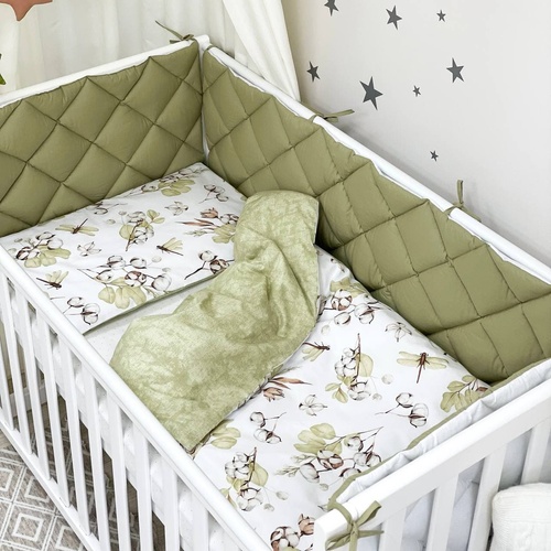 Постелька Комплект постельного белья Baby Mix Хлопок олива , 6 элементов, Маленькая Соня