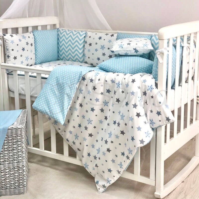 Постелька Комплект Baby Design Stars голубой, стандарт, 6 элементов, Маленькая Соня