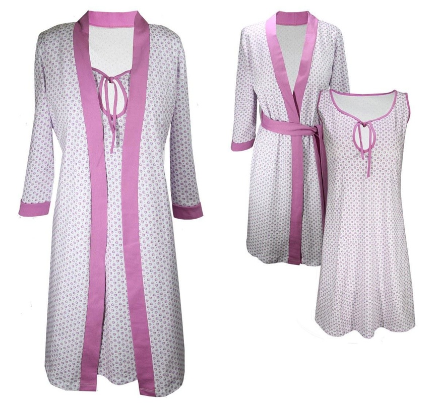 Ночнушки для кормления Комплект халат и ночная рубашка на запах для беременных и кормящих, Мамика
