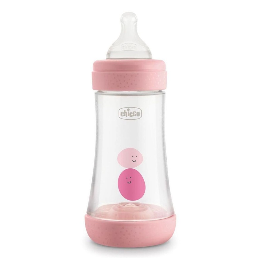 Бутылочки Бутылочка для кормления пластиковая PERFECT 5 с силиконовой соской 2м+ 240 мл, розовая, Chicco