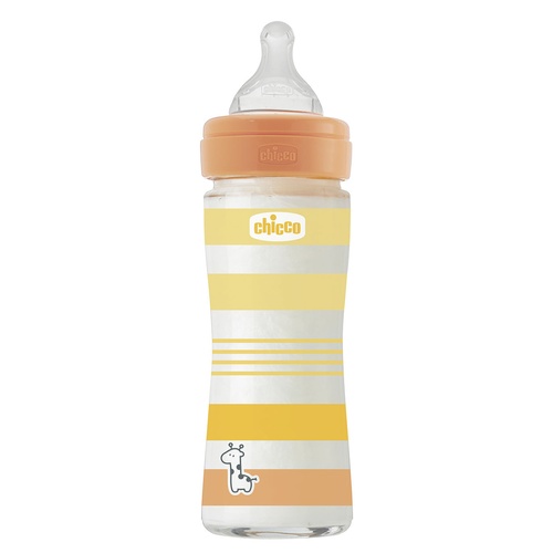 Бутылочки Бутылочка стекло Chicco Well-Being Colors, 240мл, соска силикон, жираф, 0м+, Chicco