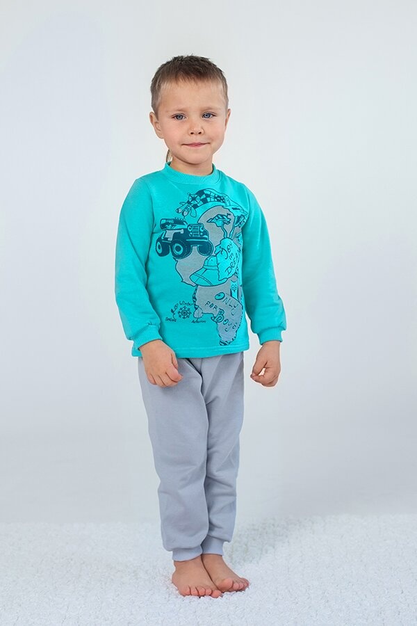 Пижама футер детская утепленная для мальчика, Модный карапуз, 92