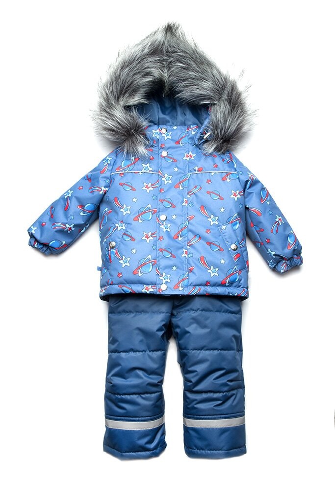 Детские зимние комплекты и костюмы Костюм зимний для мальчика Космос, голубой с принтом, Модный карапуз