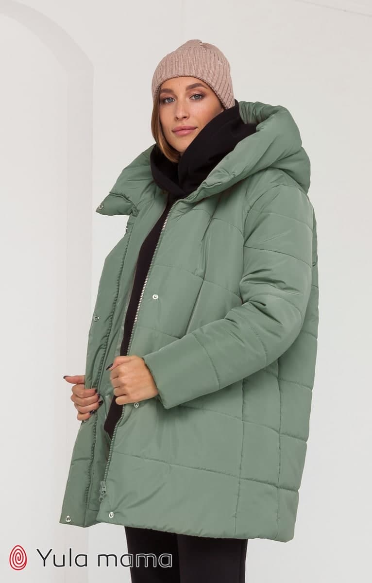 Зимова куртка для вагітних з капюшоном Kimberly, полин, Юла Мама, Зеленый, S