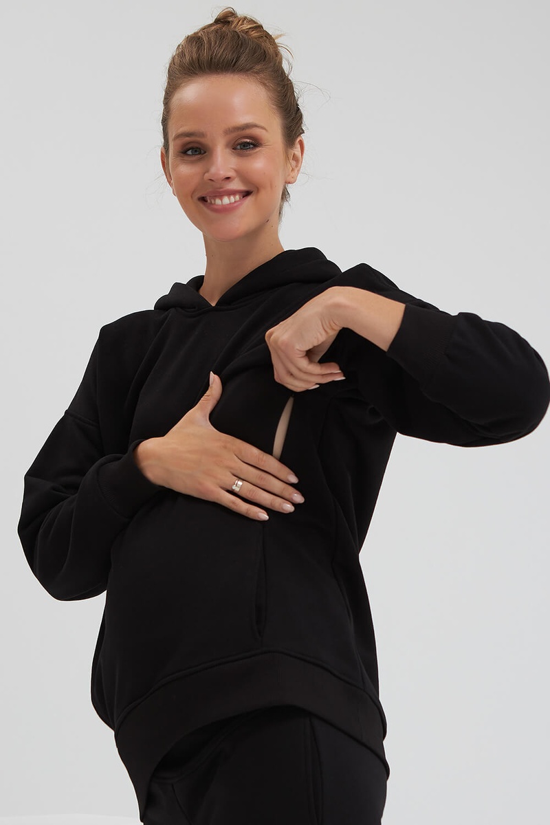 Спортивные костюмы Костюм спортивный с капюшоном для беременных и кормящих мам 2135(72) 1420, черный, ТМ Dianora