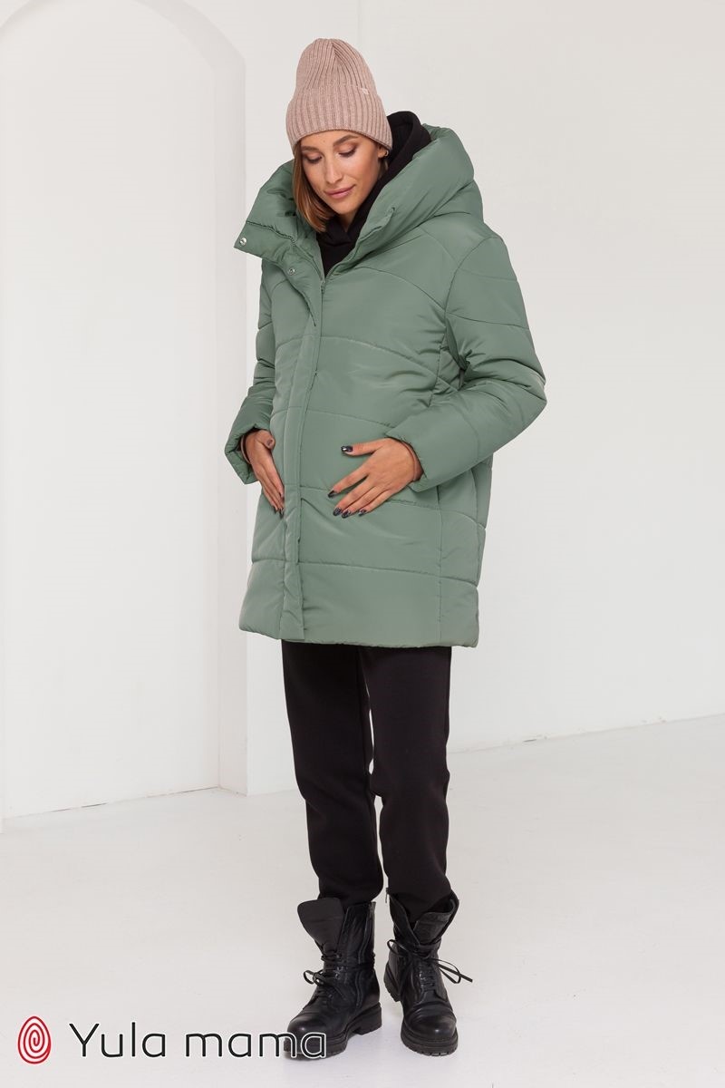 Зимова куртка для вагітних з капюшоном Kimberly, полин, Юла Мама, Зеленый, M