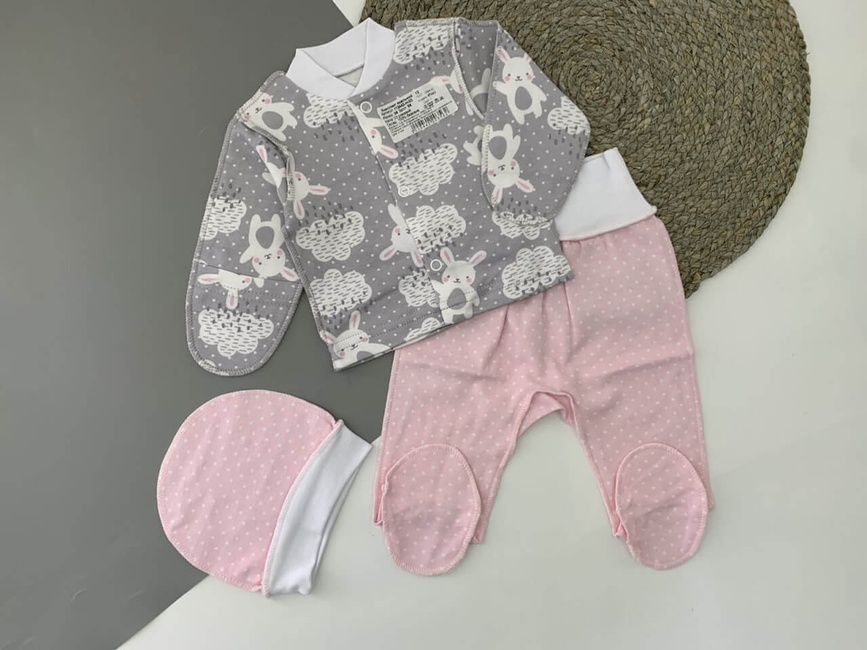 Комплекти Комплект для новонароджених 3 предмета (льоля, повзунки, шапочка), рожевий, інтерлок, Кена
