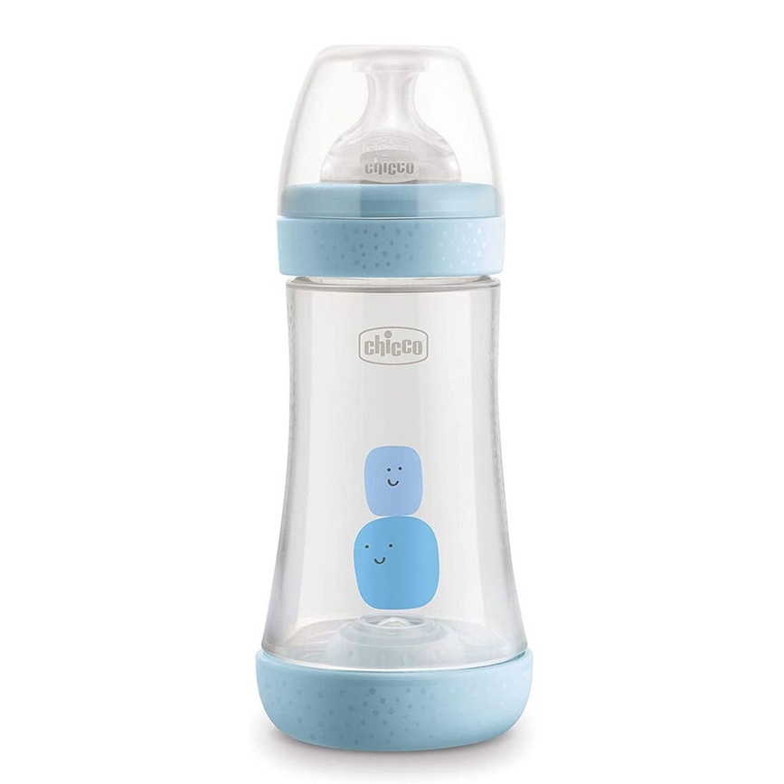 Бутылочки Бутылочка для кормления пластиковая PERFECT 5 с силиконовой соской 2м+ 240 мл, голубая, Chicco