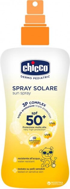 Солнцезащитная детская косметика Солнцезащитный спрей молочко для детей SPF 50 150 мл, Chicco