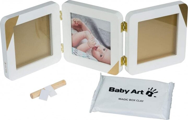 Бебі Арт - пам'ятні подарунки Набір для створення відбитка ручки і ніжки малюка потрійна рамочка, золотий кант, ТМ Baby art
