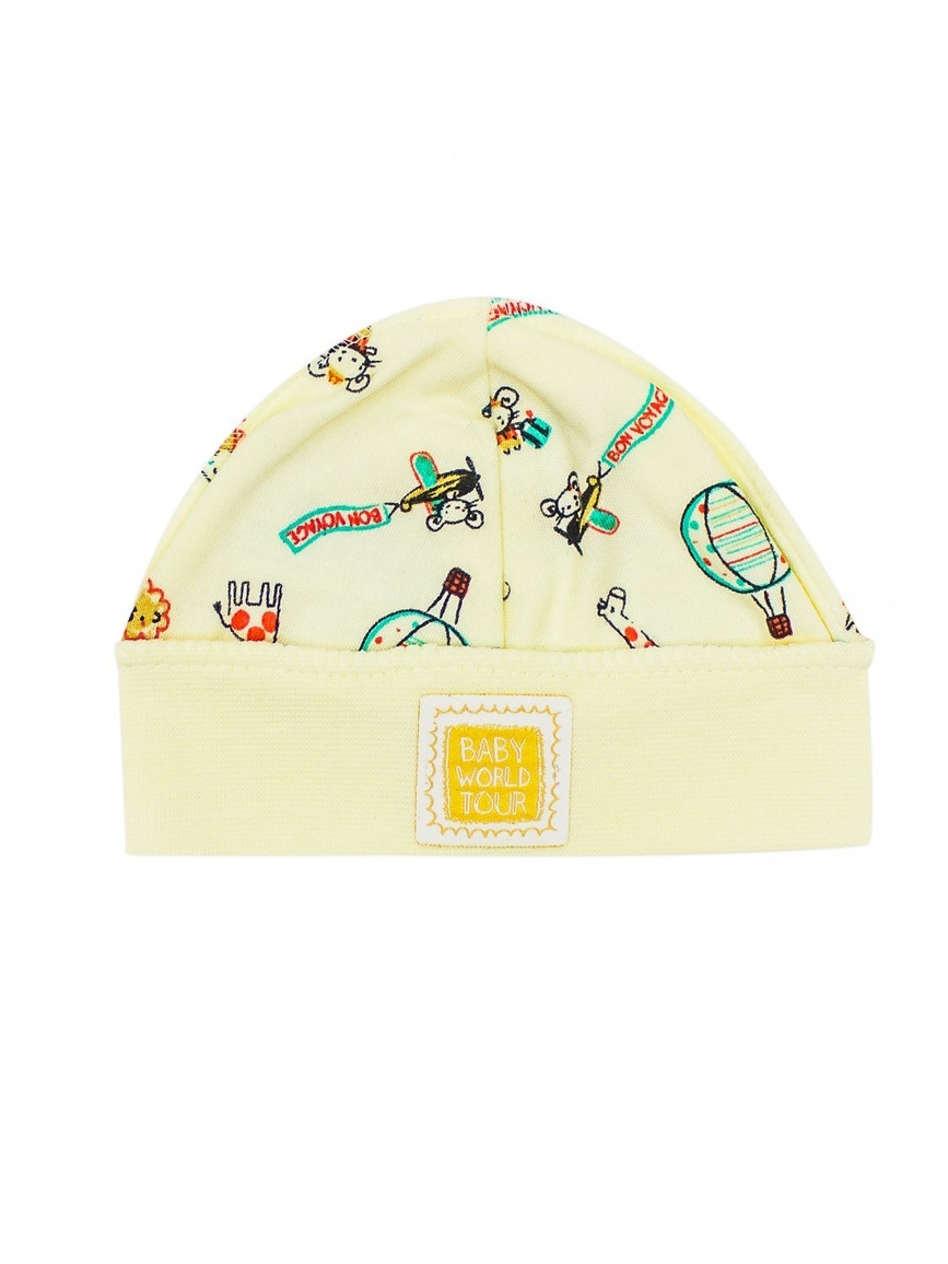 Чепчики, шапочки для новорождённых Шапочка для новорожденных Маленький путешественник рисунок на кремовом, Smil