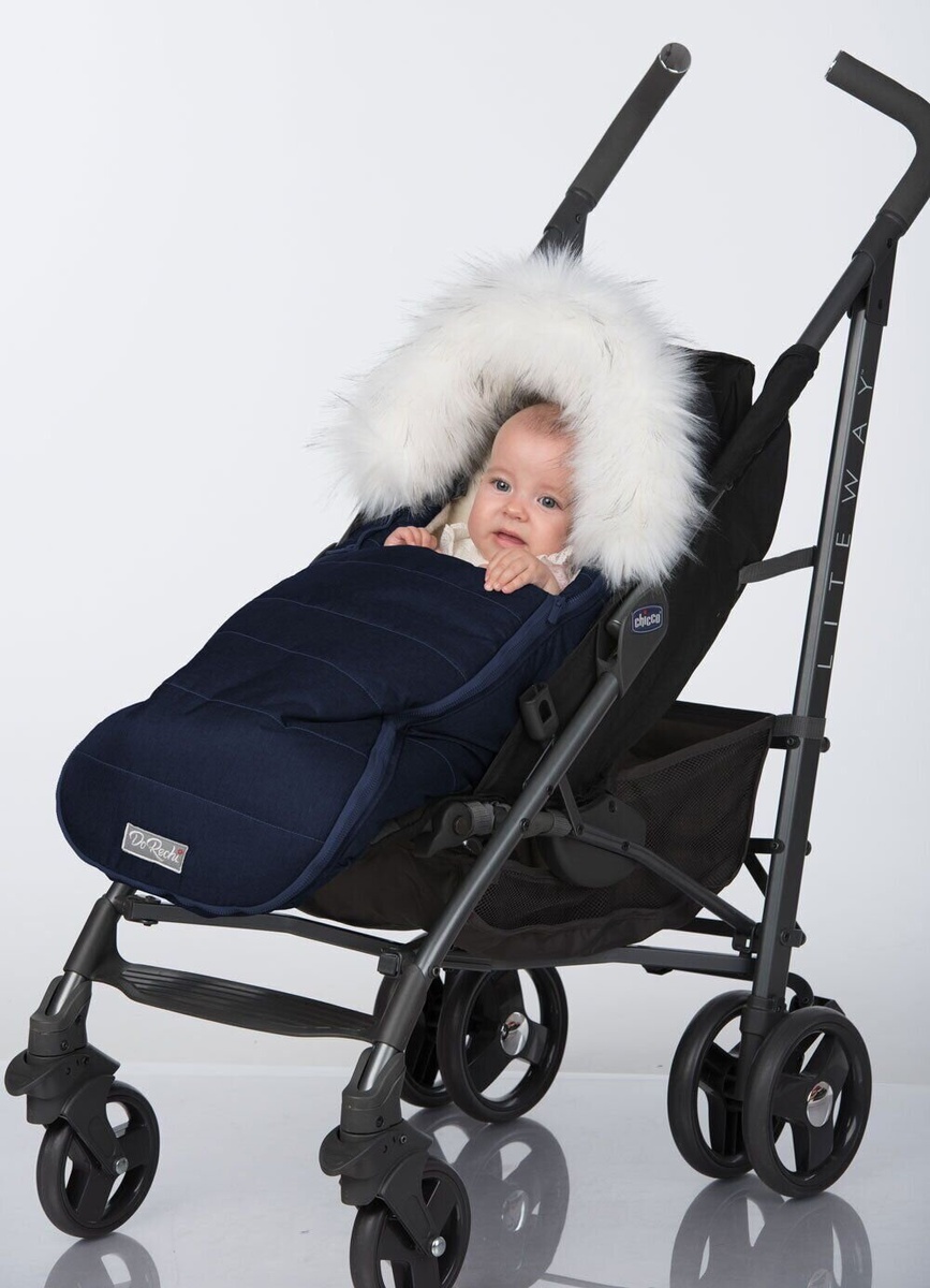 Конверт-кокон для новорожденных зимний на натуральной овчине с опушкой Baby XS, синий, ДоРечі