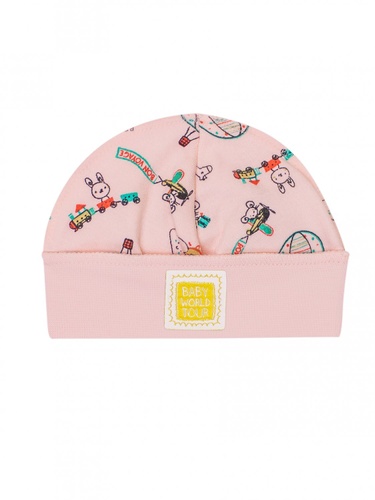 Чепчики, шапочки для новонародженних Шапочка для новонароджених Маленький мандрівник малюнок на персиковому, Smil