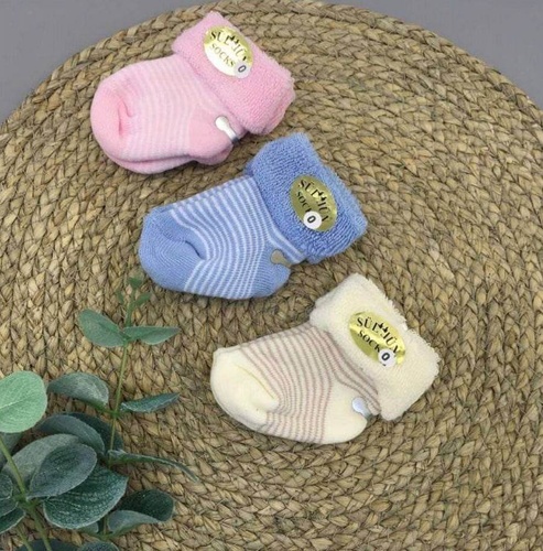 Шкарпетки Шкарпетки для новонароджених, махрові, молочні в полоску, Eslayn