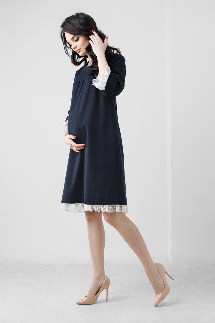 Платье для беременности, темно-синее с кружевом, ТМ Dianora