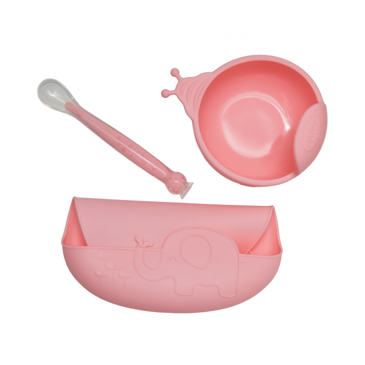 Посуд для дітей Набір силіконового посуду HAPPY MEAL, рожевий, ТМ Kinderenok