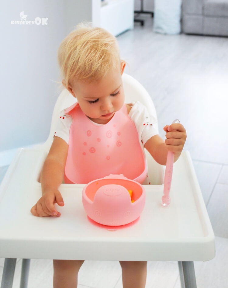 Посуд для дітей Набір силіконового посуду HAPPY MEAL, рожевий, ТМ Kinderenok