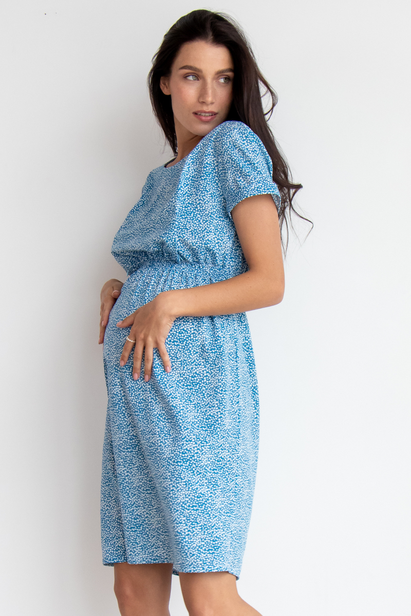 Сукня для вагітних та годучих мам, блакитний крап, To be, Блакитний, 42
