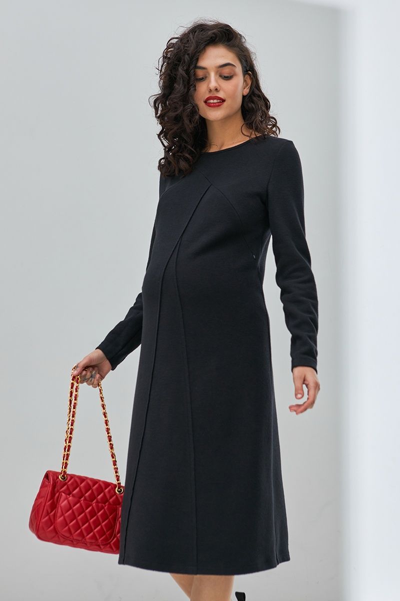 Платье для беременных и кормящих мам Marlene, черный, Юла мама, Черный, S