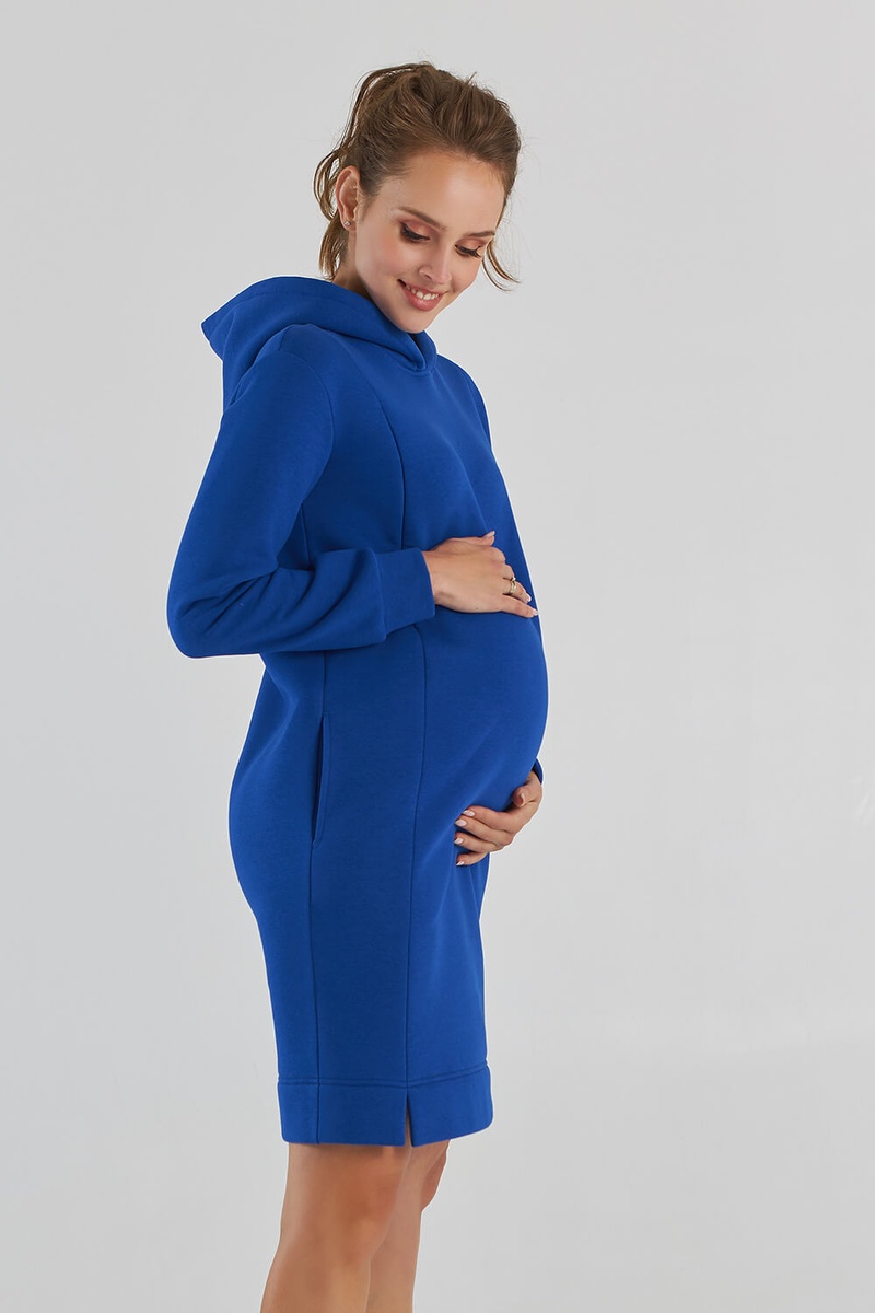 Платье худи для беременных и кормящих мам на флисе, электрик, ТМ Dianora, Синий, M