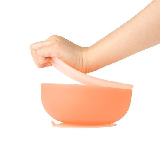 Посуда для детей Миска силиконовая с крышкой Coral, оранжевый, Olababy