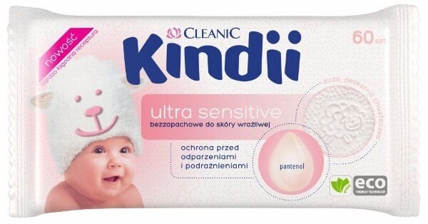 Влажные салфетки Детские влажные салфетки Kindii Baby Sensitive, 60шт, CLEANIC