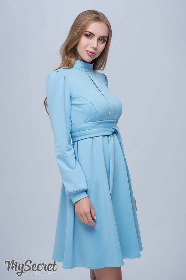 Классическое платье для беременных и кормящих REBECCA, голубой, Юла мама