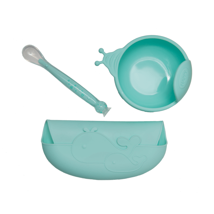 Посуд для дітей Набір силіконового посуду HAPPY MEAL, блакитний, ТМ Kinderenok