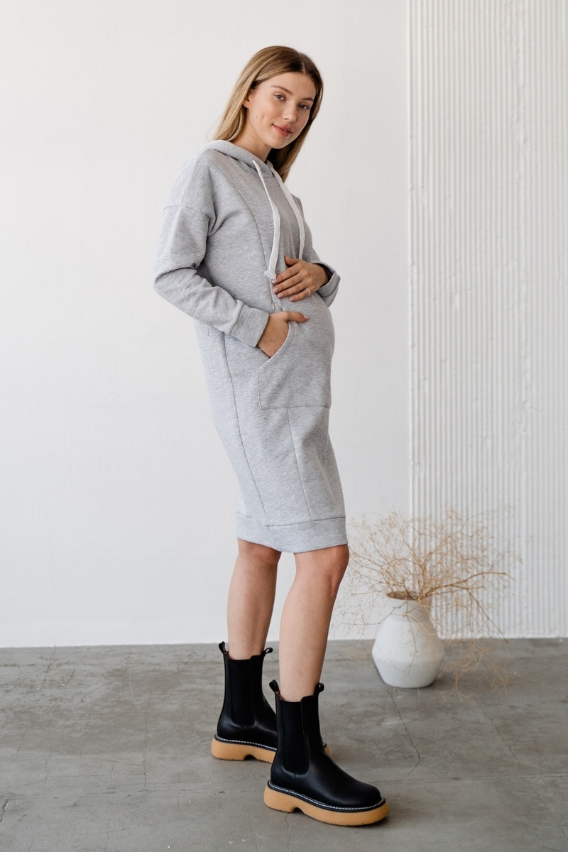 Платье-худи для беременных и кормящих мам 4284115, серый меланж, To be, Серый, 42