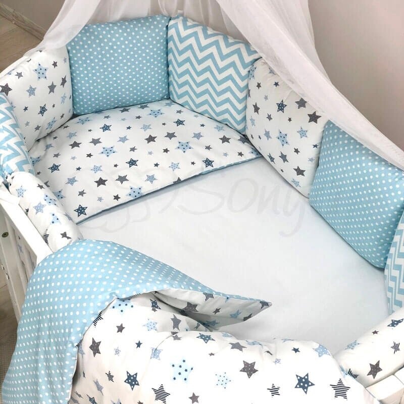 Постільна білизна Комплект Baby Design Stars блакитний, овал, 6 елементів, Маленька Соня