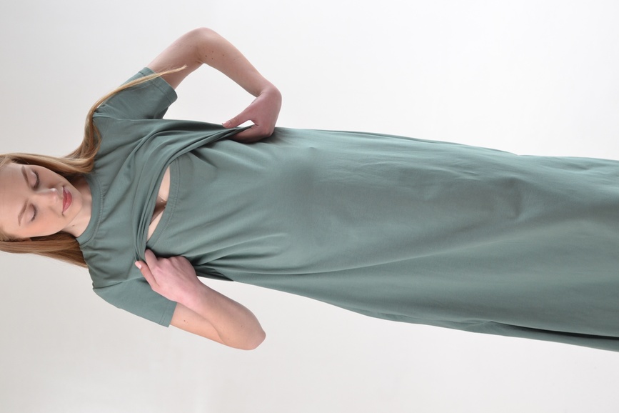 Платье Sabina для беременных и кормящих, оливка, Dizhimama, Оливковий, 42