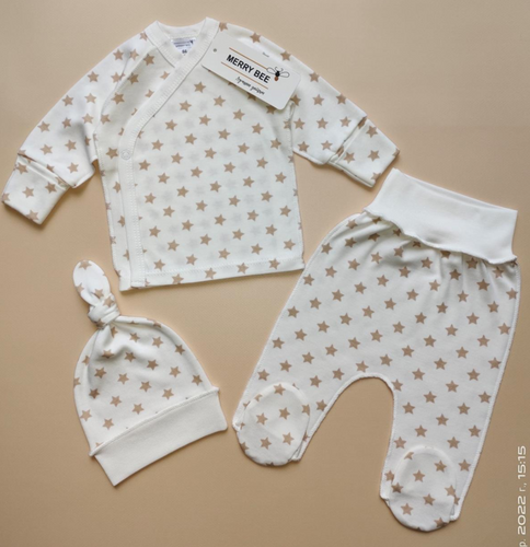 Комплекты Комплект для новорожденных Stars 3 предмета (распашонка, ползунки, шапочка), молочный, Merry Bee