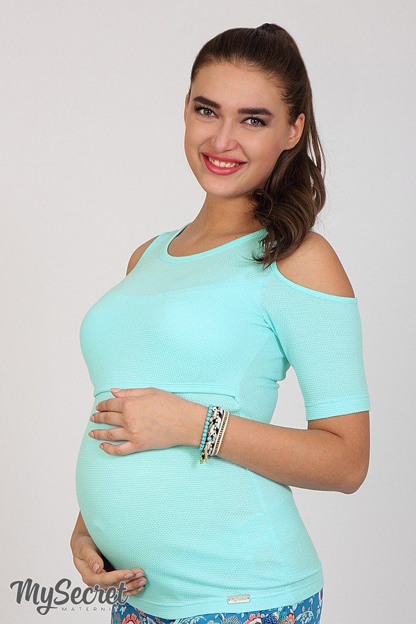 Трендовая футболка для беременных и кормящих LIAMA, светлый ментол, Юла мама