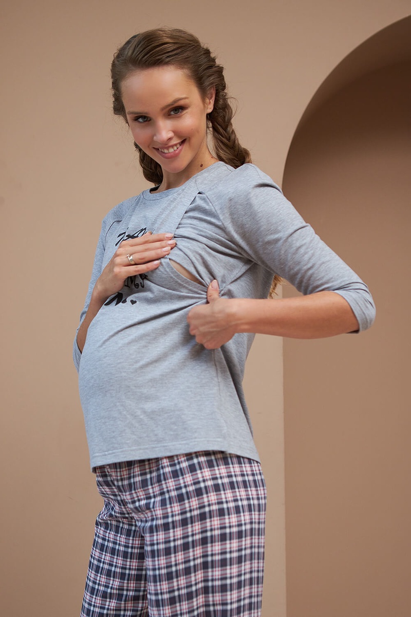 Пижамы, домашние костюмы Домашний костюм для беременных и кормящих мам 2190 1564 2178 1222, серый, ТМ Dianora