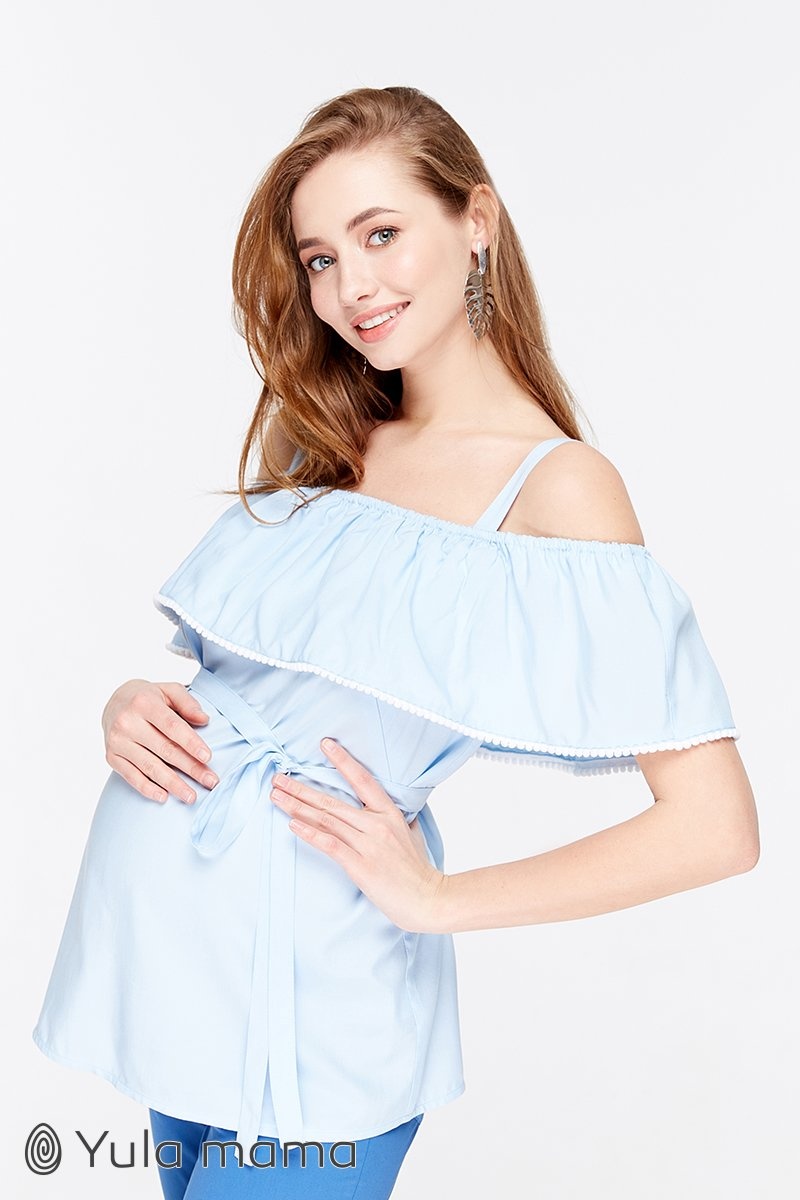 Блузи, сорочки Стильная блузка для беременных и кормящих BRENDA, светло-голубой, ТМ Юла мама