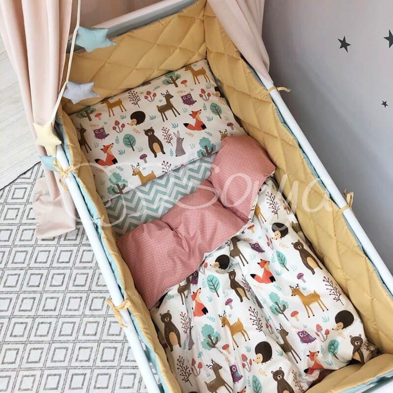 Постільна білизна Комплект постільної білизни в ліжечко Baby Mix Лісові звірі, 6 елементів, Маленька Соня