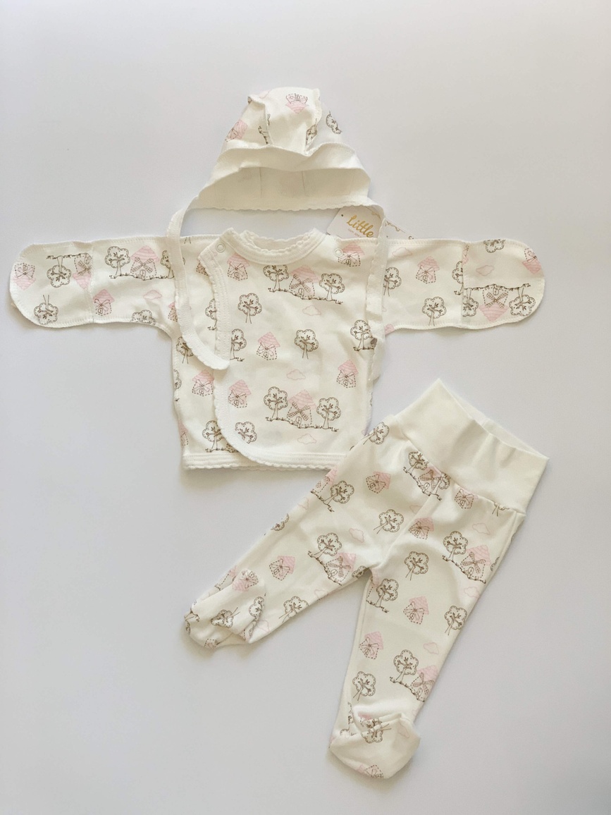 Комплекти Набір для новонароджених Для малюка (повзунки, чепчик, льоля), інтерлок, молочний з рожевим, Little Angel