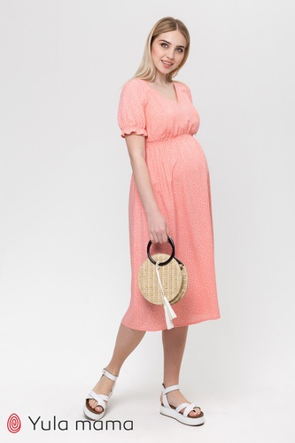 Платье для беременных и кормящих мам AUDREY коралловое с молочным горошком, Юла мама, Коралловый, S