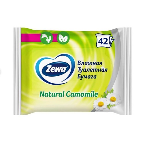 Вологі серветки для інтимної гігієни, демакіяжу та ін. Вологий туалетний папір Zewa Natural Camomile Moist, 42 шт.