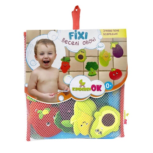 Игрушки в ванную Набор игрушек для купания FIXI Веселые овощи + Игровое поле, KINDERENOK
