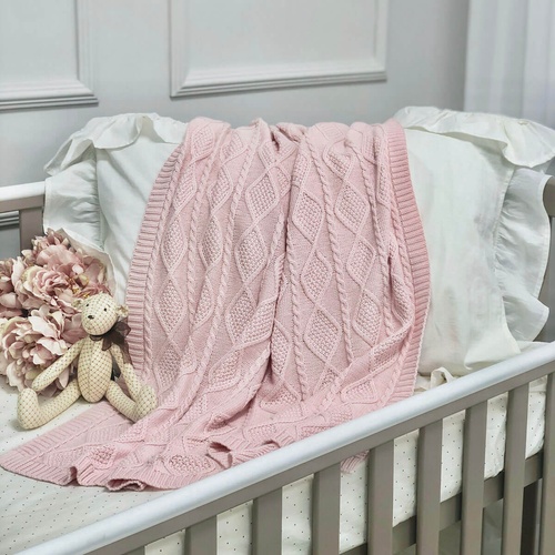 Одеяла и пледы Плед вязаный Ромб-Коса персик, Маленькая Соня